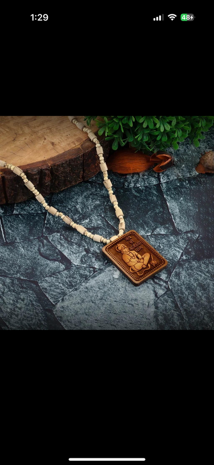 Original & Natural Wood Tulsi Kanthi Mala With Hanuman ji Locket Pendant (Pack of 2)