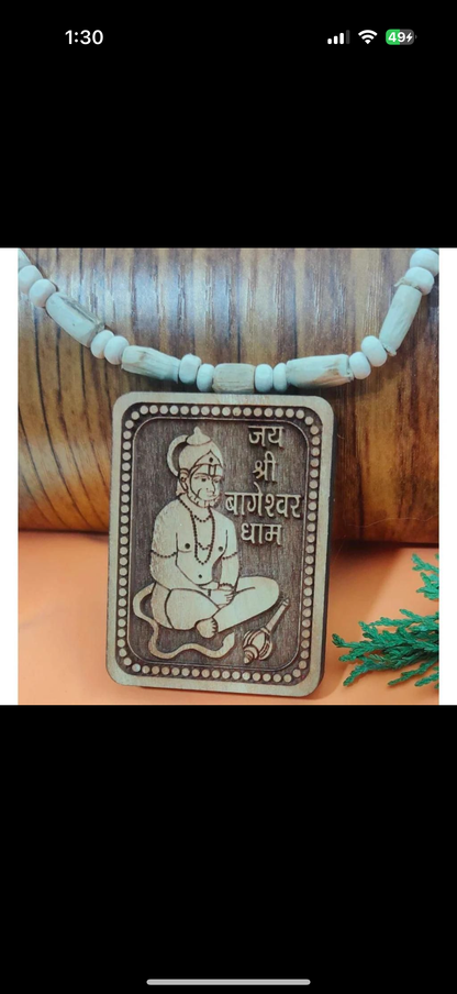 Original & Natural Wood Tulsi Kanthi Mala With Hanuman ji Locket Pendant (Pack of 2)